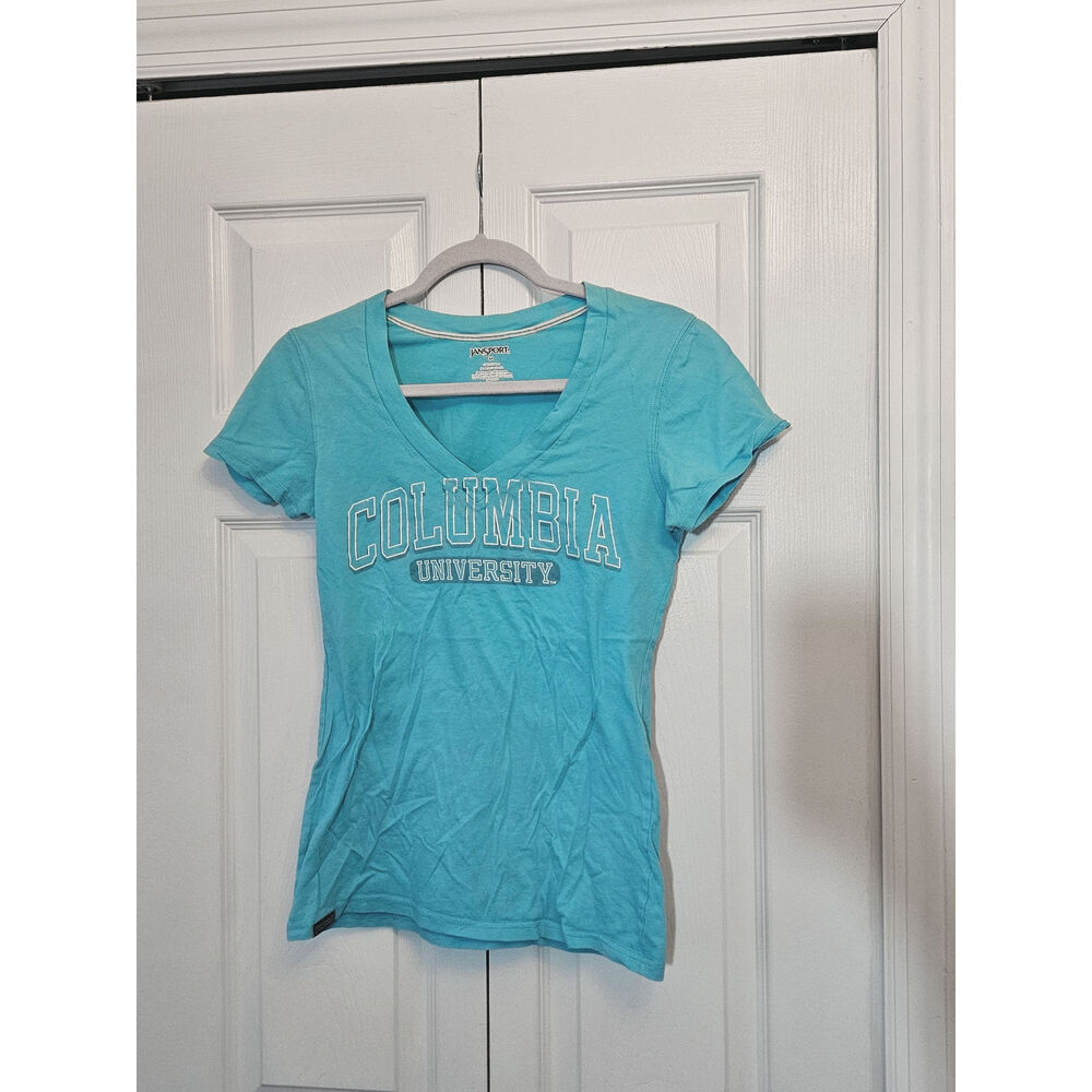 Jansport Bright Blue V-Neck Columbia University College T-Shirt, Women's Medium